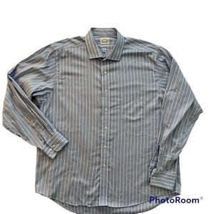 Eagle Mens Long Sleeve Shirt Button Up Stripe Regular Fit 18 Blue White